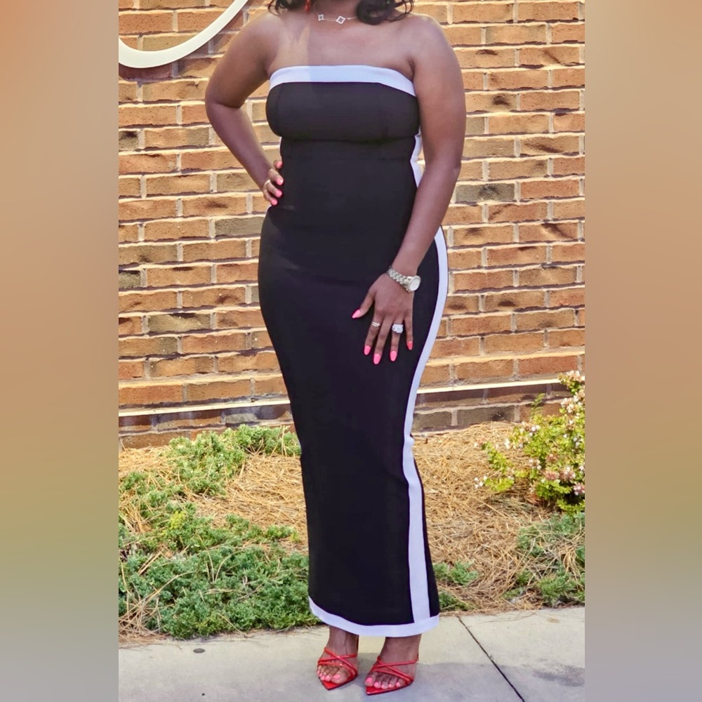 Fashion Nova Black and White Strapless Bandage Dress